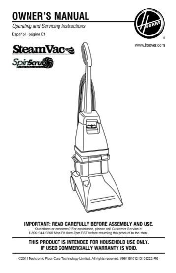 Hoover Steamvac Spinscrub Instructions