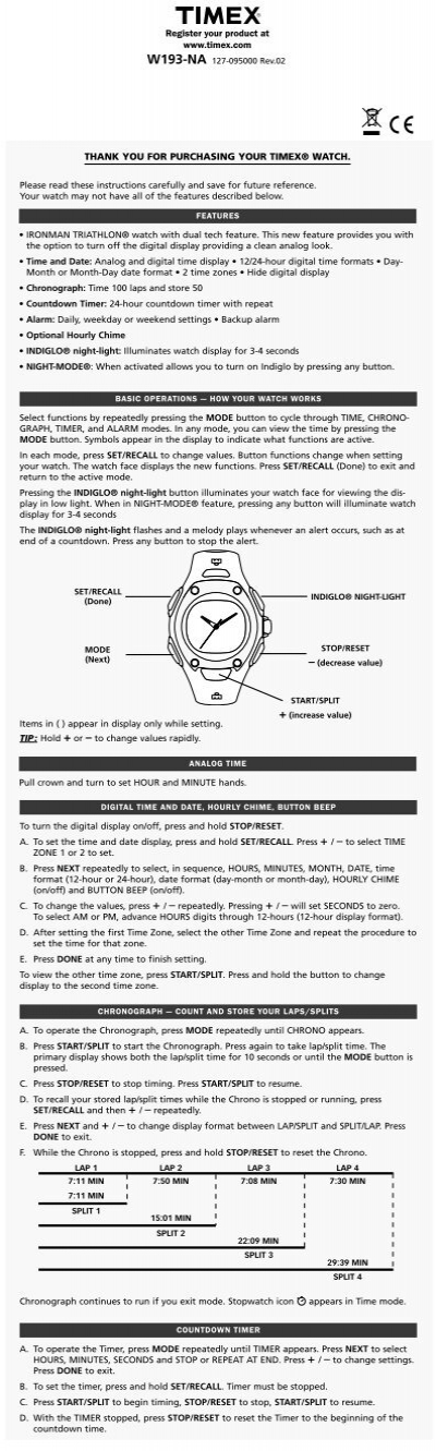 timex triathlon watch instructions