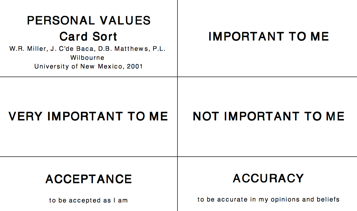 motivational interviewing values card sort instructions